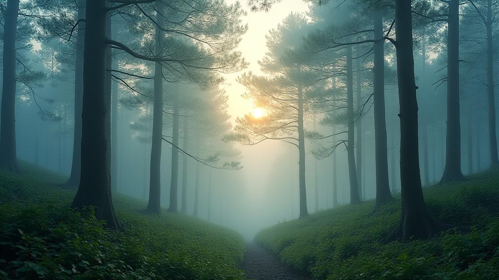 고요한 새벽숲의 전경